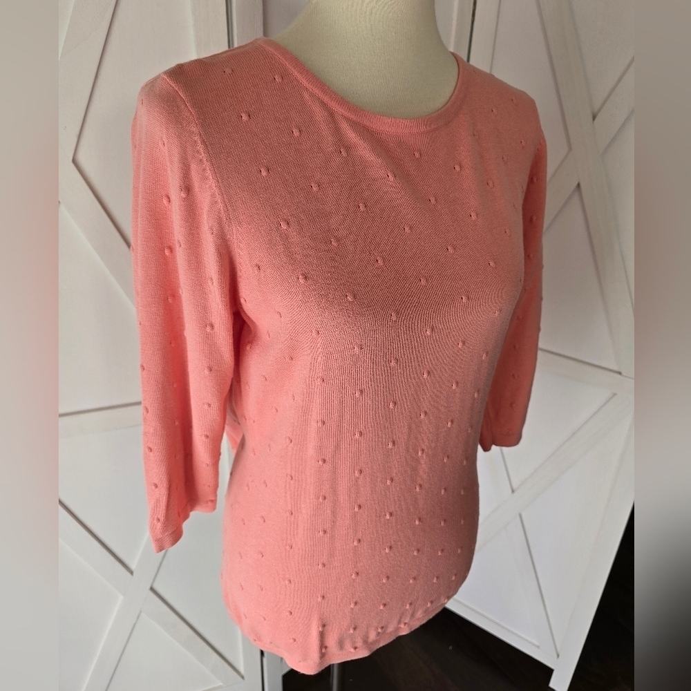 LAURA SCOTT Vintage Pink Short Sleeve Pullover Textured Knit Sweater